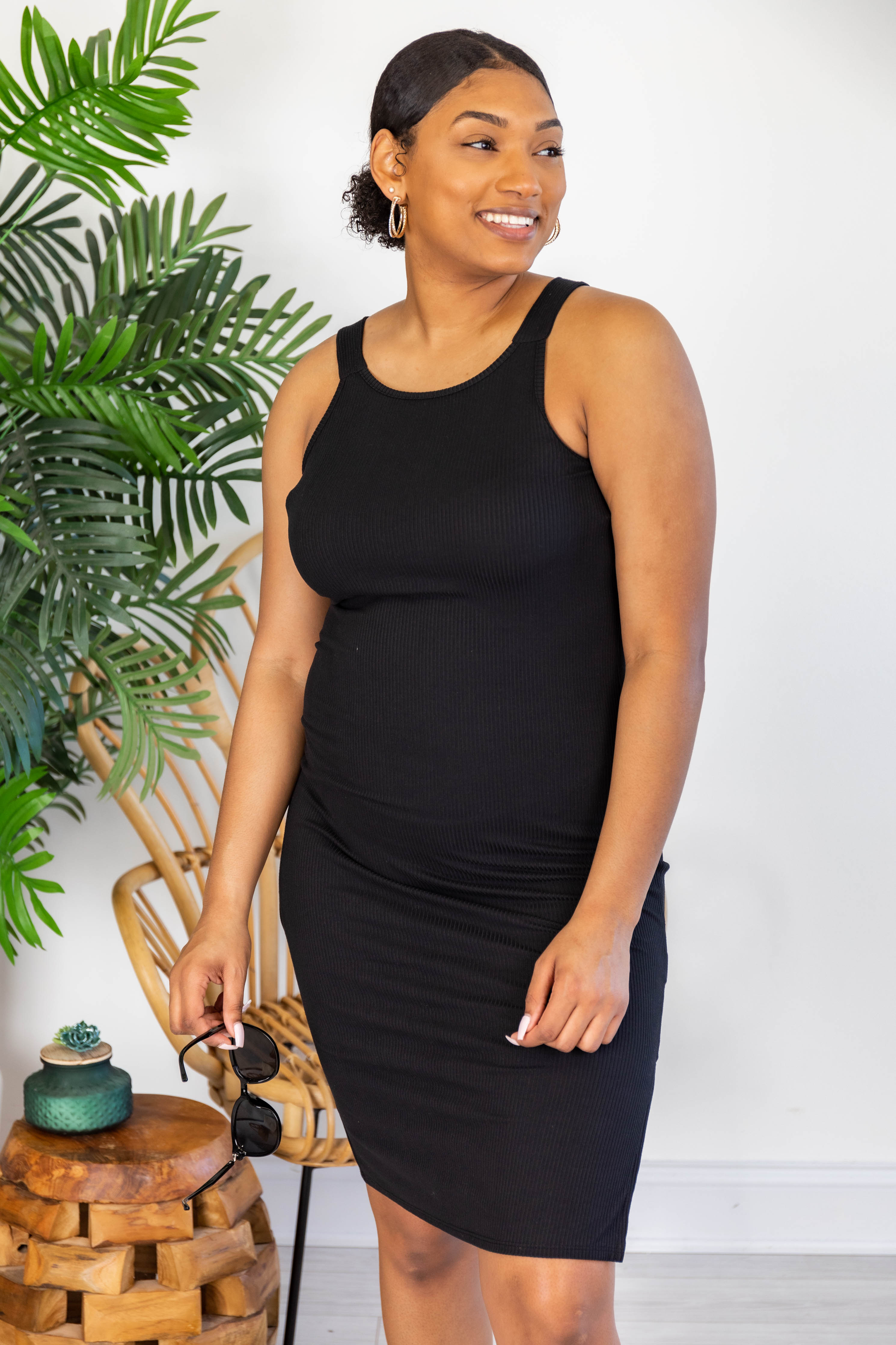 A Loving Endeavor Ribbed Midi Black Tank Dress