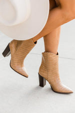 Load image into Gallery viewer, Yasmine Brown Snakeskin Booties
