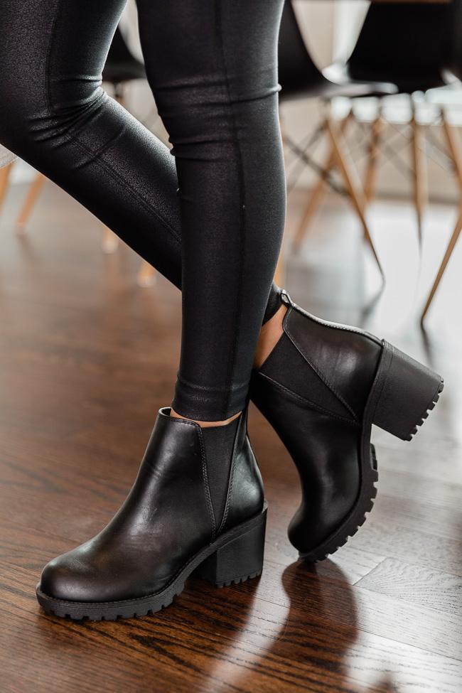 Deena Black Leather Platform Booties