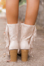 Load image into Gallery viewer, Nelly Beige Fringe Suede Boots
