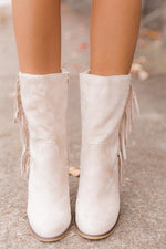 Load image into Gallery viewer, Nelly Beige Fringe Suede Boots
