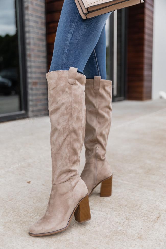 Hadley Beige Tall Suede Knee Boots