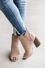 Load image into Gallery viewer, Eliana Taupe Block Heel Open Toe Booties
