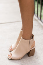 Load image into Gallery viewer, Tonya Nude Open Toe Block Heel Booties
