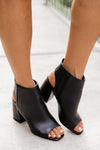 Tonya Black Open Toe Block Heel Booties