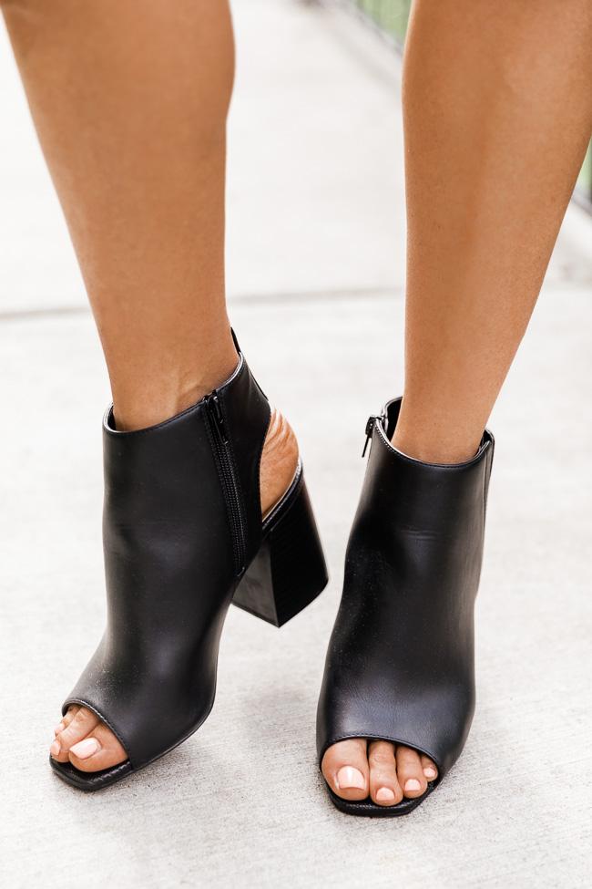 Tonya Black Open Toe Block Heel Booties