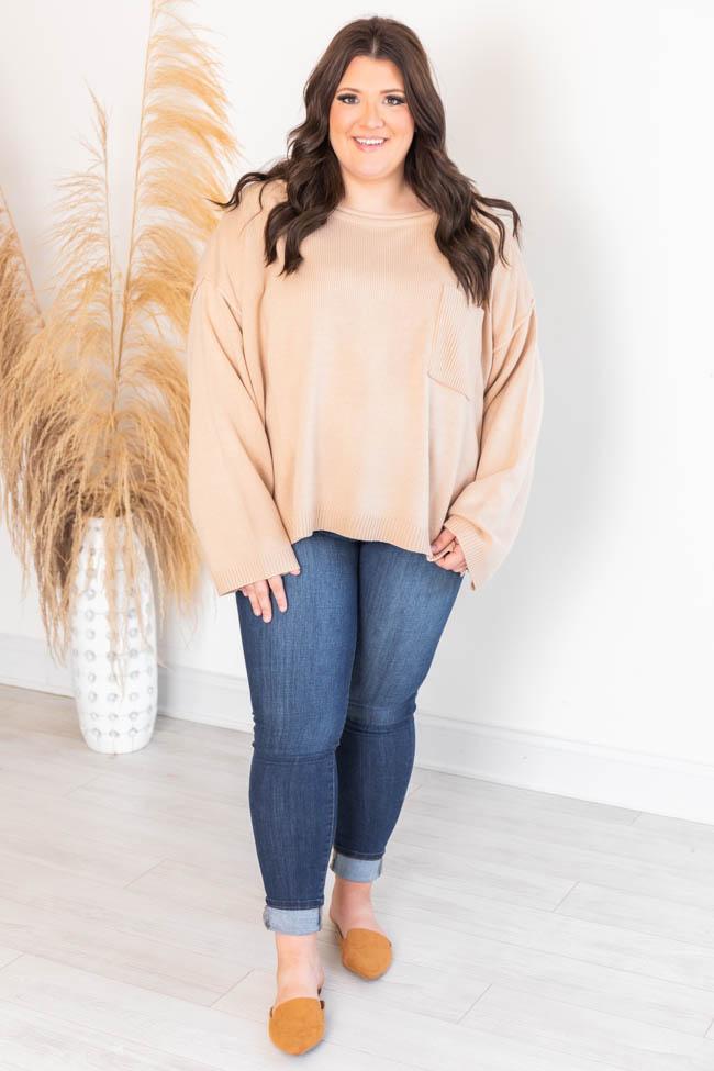 Cozy Up Taupe Pocket Sweater