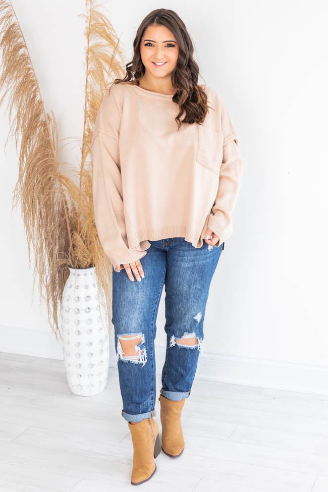 Cozy Up Taupe Pocket Sweater