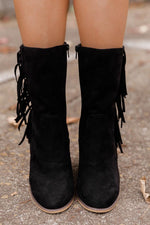 Load image into Gallery viewer, Nelly Black Fringe Suede Boots
