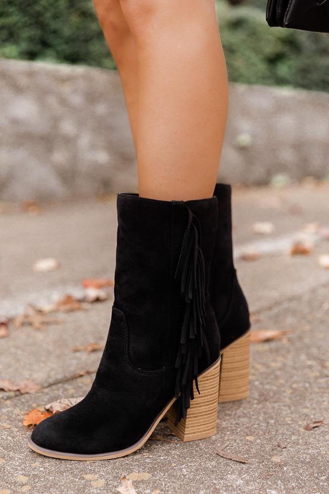 Nelly Black Fringe Suede Boots