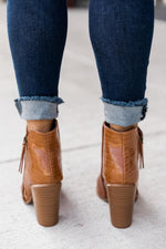 Load image into Gallery viewer, Randi Camel Snakeskin Leather Booties
