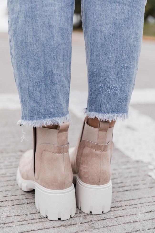 Rita Beige Platform Suede Booties