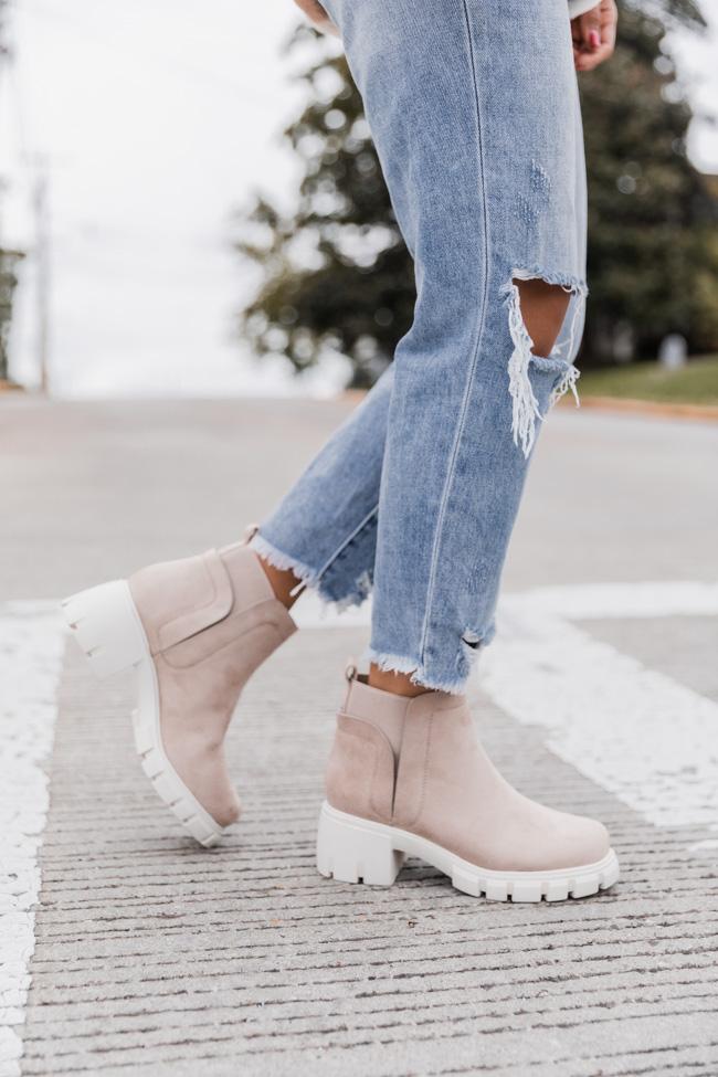 Rita Beige Platform Suede Booties