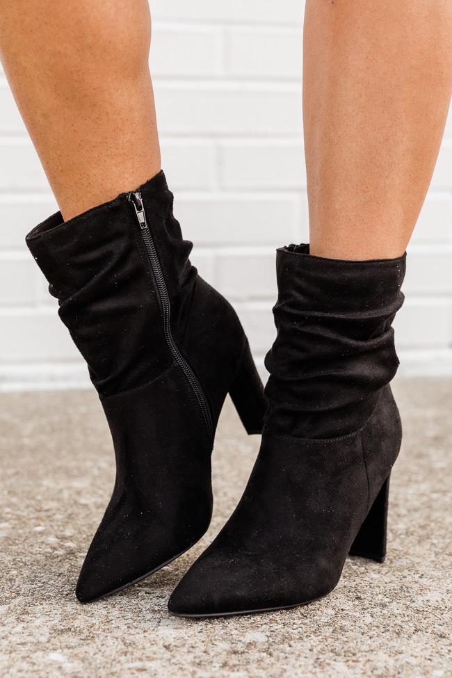 Leena Black Pointed Toe Suede Booties