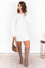 Load image into Gallery viewer, CAITLIN COVINGTON X PINK LILY The Krista Cable Knit Ivory Sweater Dress
