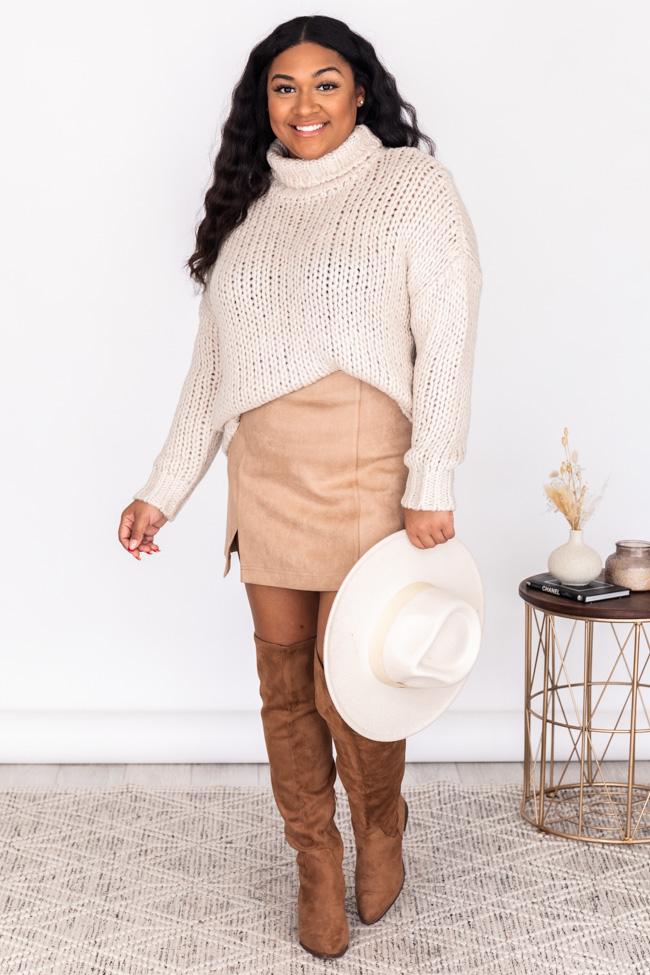 CAITLIN COVINGTON X PINK LILY The Olivia Chunky Knit Beige Turtleneck Sweater