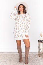 Load image into Gallery viewer, CAITLIN COVINGTON X PINK LILY The Lizzie Ivory Animal Print Sweater Dress
