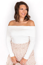 Load image into Gallery viewer, CAITLIN COVINGTON X PINK LILY The Nancy Foldover Ivory Fitted Off The Shoulder Sweater
