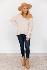 Load image into Gallery viewer, CAITLIN COVINGTON X PINK LILY The Kelsey Wide Neck Taupe Sweater
