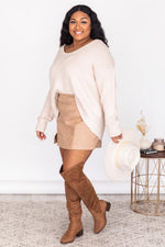 Load image into Gallery viewer, CAITLIN COVINGTON X PINK LILY The Kelsey Wide Neck Taupe Sweater
