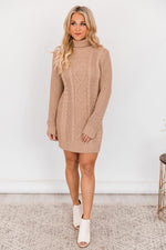 Load image into Gallery viewer, CAITLIN COVINGTON X PINK LILY The Carla Mocha Cable Knit Sweater Dress
