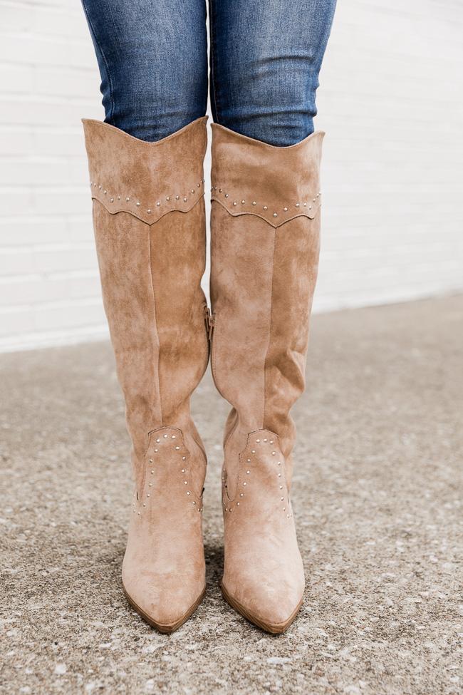 Vicky Beige Tall Western Boots