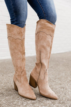 Vicky Beige Tall Western Boots