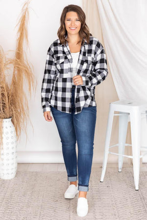 All I Ever Wanted Black/Ivory Plaid Button Front Blouse