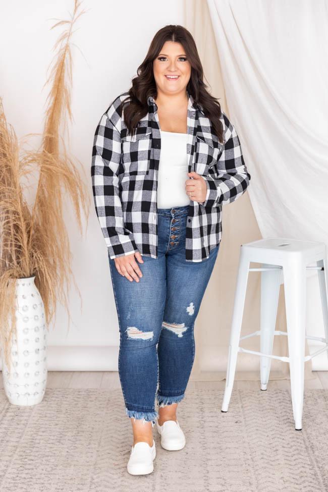 All I Ever Wanted Black/Ivory Plaid Button Front Blouse