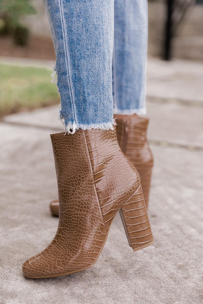 Sadie Brown Round Toe Heel Booties