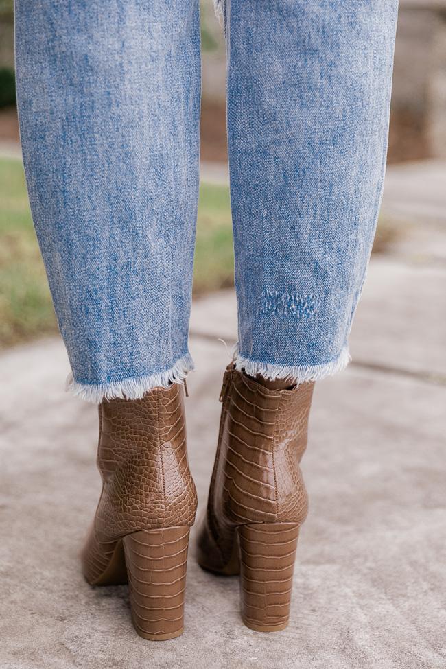 Sadie Brown Round Toe Heel Booties