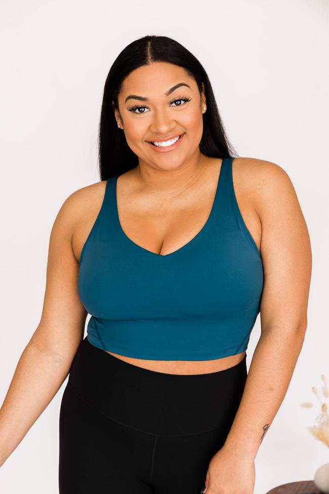 Exceed My Expectations Teal V-Neck Cropped Bra Top