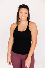 Load image into Gallery viewer, Focused On A Dream Black Racerback Tank Bra Top
