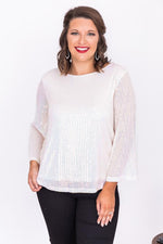 Load image into Gallery viewer, Lead You Back Ivory Sequin Quarter Length Sleeve Blouse
