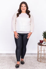 Load image into Gallery viewer, Lead You Back Ivory Sequin Quarter Length Sleeve Blouse
