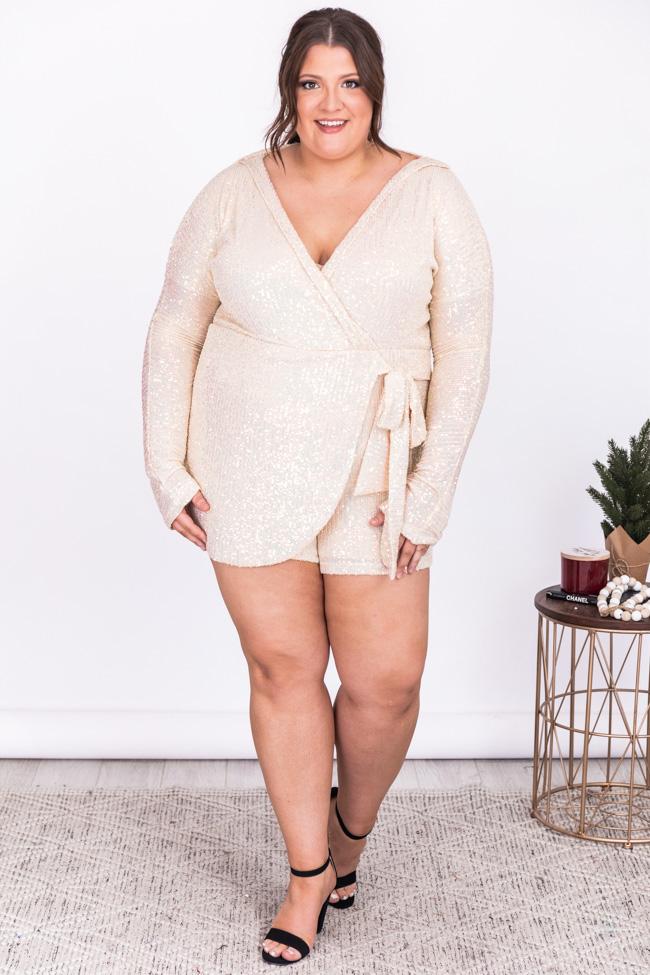 Something To Believe In Champagne Sequin Wrap Romper