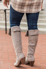 Load image into Gallery viewer, Deborah Taupe Fold Over Knee High Boots
