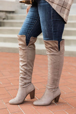 Load image into Gallery viewer, Deborah Taupe Fold Over Knee High Boots
