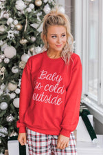 Load image into Gallery viewer, Baby It&#39;s Cold Outside Script Red Graphic Sweatshirt
