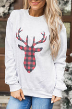 Load image into Gallery viewer, Buffalo Plaid Reindeer Ash Graphic Sweatshirt
