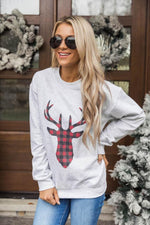 Load image into Gallery viewer, Buffalo Plaid Reindeer Ash Graphic Sweatshirt
