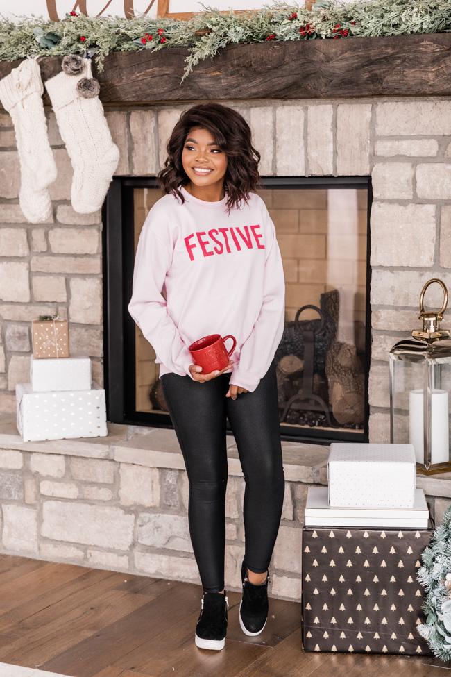 Festive Light Pink Graphic Sweatshirt