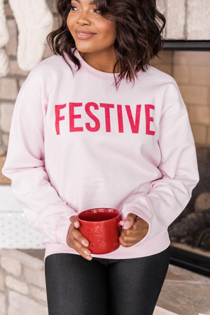 Festive Light Pink Graphic Sweatshirt