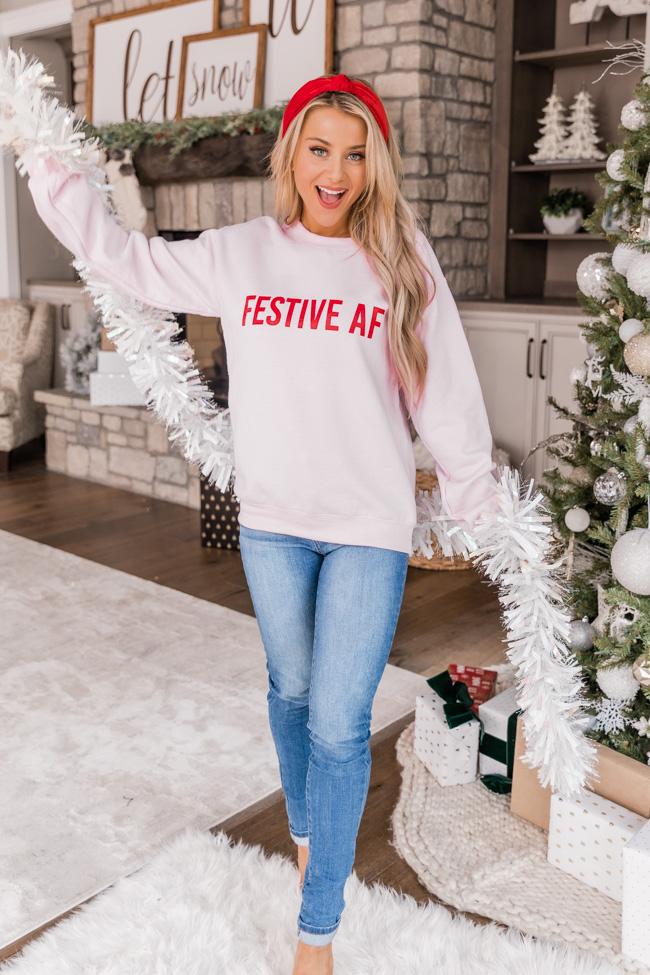 Festive AF Light Pink Graphic Sweatshirt