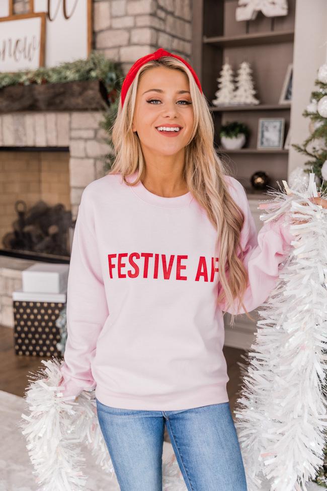 Festive AF Light Pink Graphic Sweatshirt