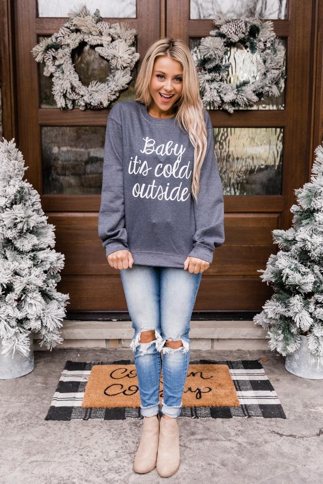 Baby It's Cold Outside Script Dark Heather Graphic Sweatshirt