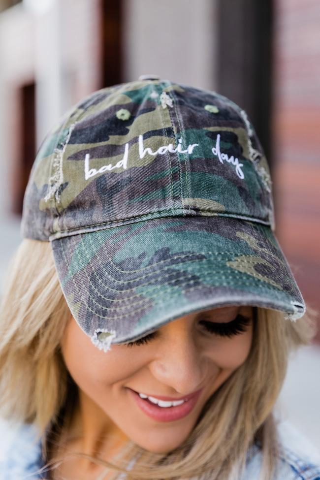 Camo Embroidered Bad Hair Day Baseball Hat