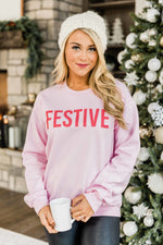 Load image into Gallery viewer, Festive Light Pink Graphic Sweatshirt
