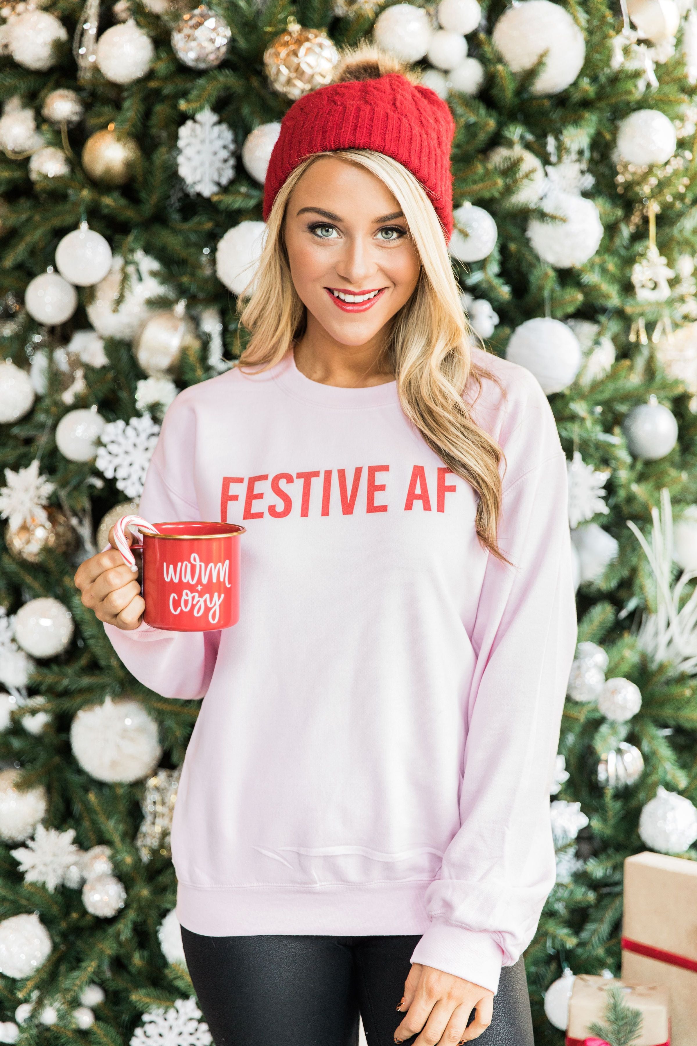 Festive AF Light Pink Graphic Sweatshirt