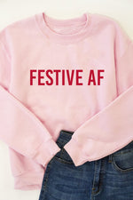 Load image into Gallery viewer, Festive AF Light Pink Graphic Sweatshirt
